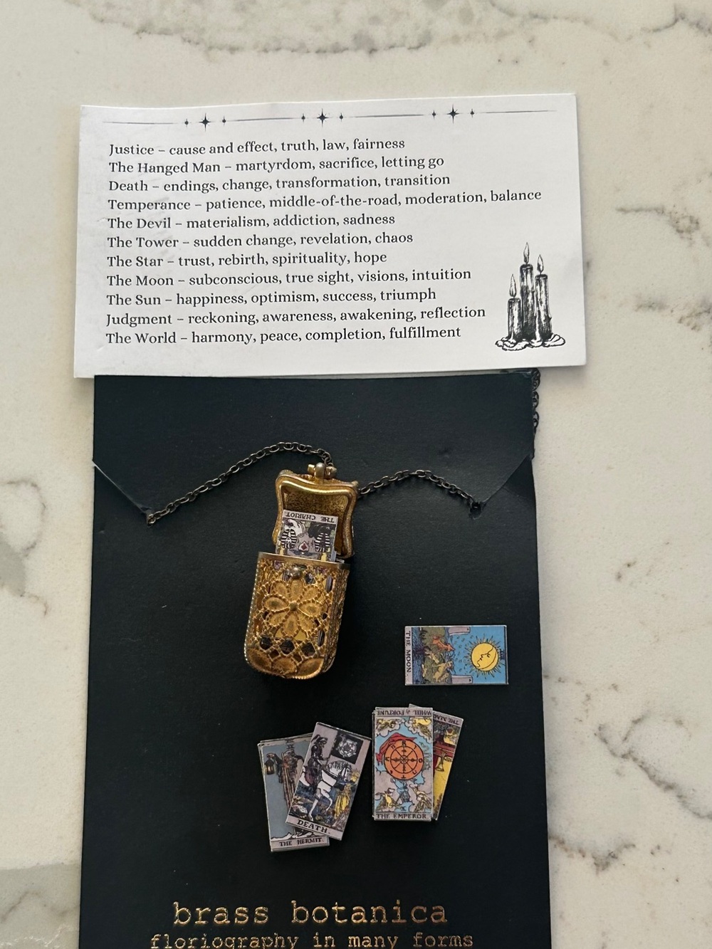 Botanica Tiny Tarot Deck Card Necklace antique-style look